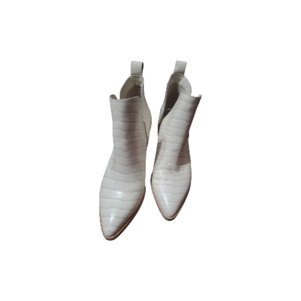Dolce Vita White Croc-Pattern Ankle Booties
